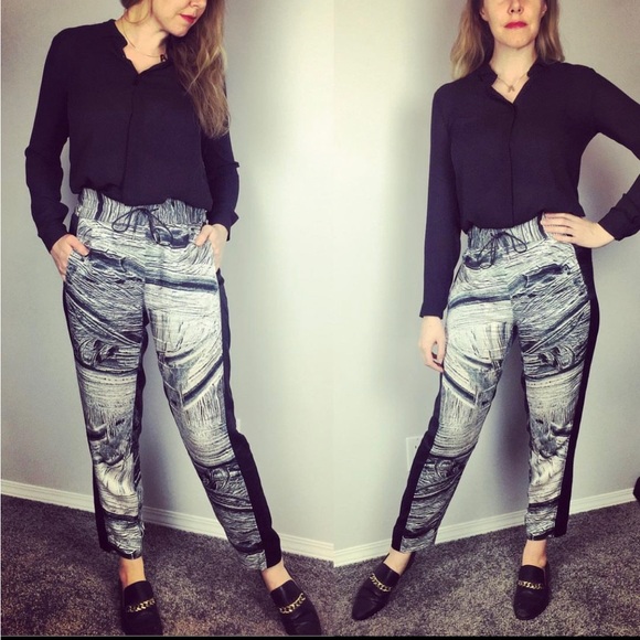 Helmut Lang Silk Elastic Waist Abstract Patter Pants - Picture 10 of 10